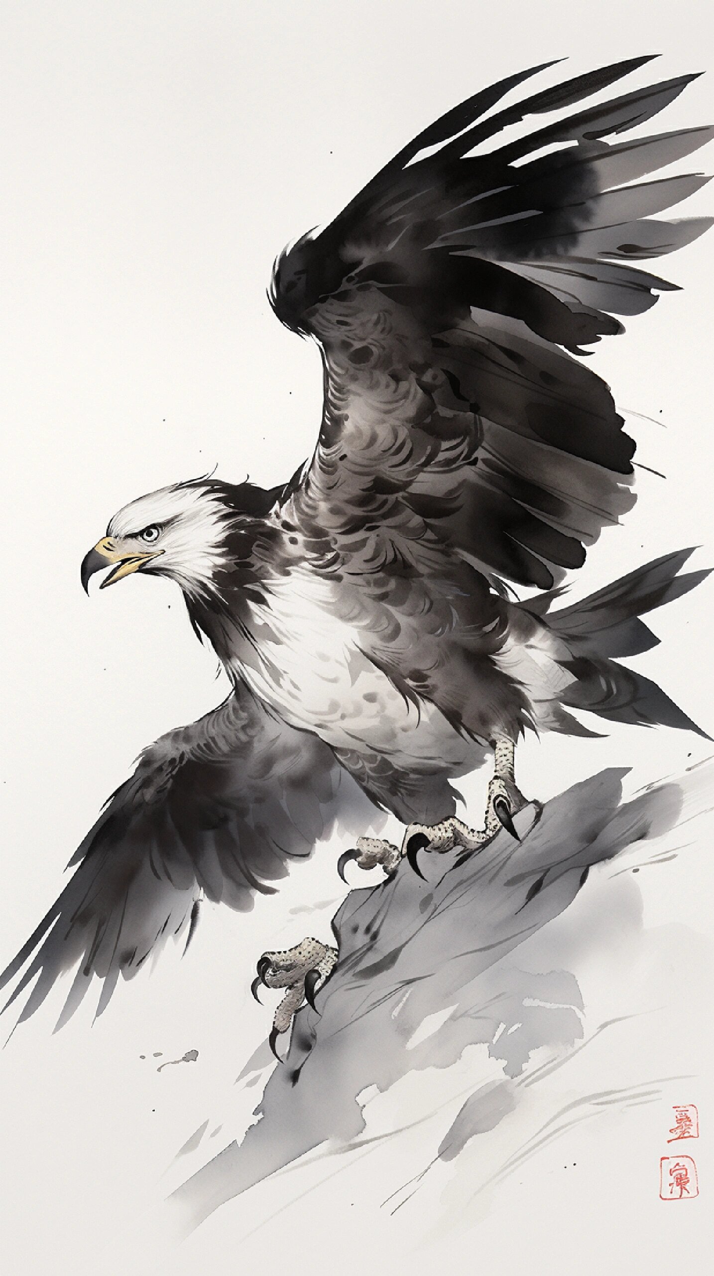 雄鹰国画,领略翱翔天际的霸气!