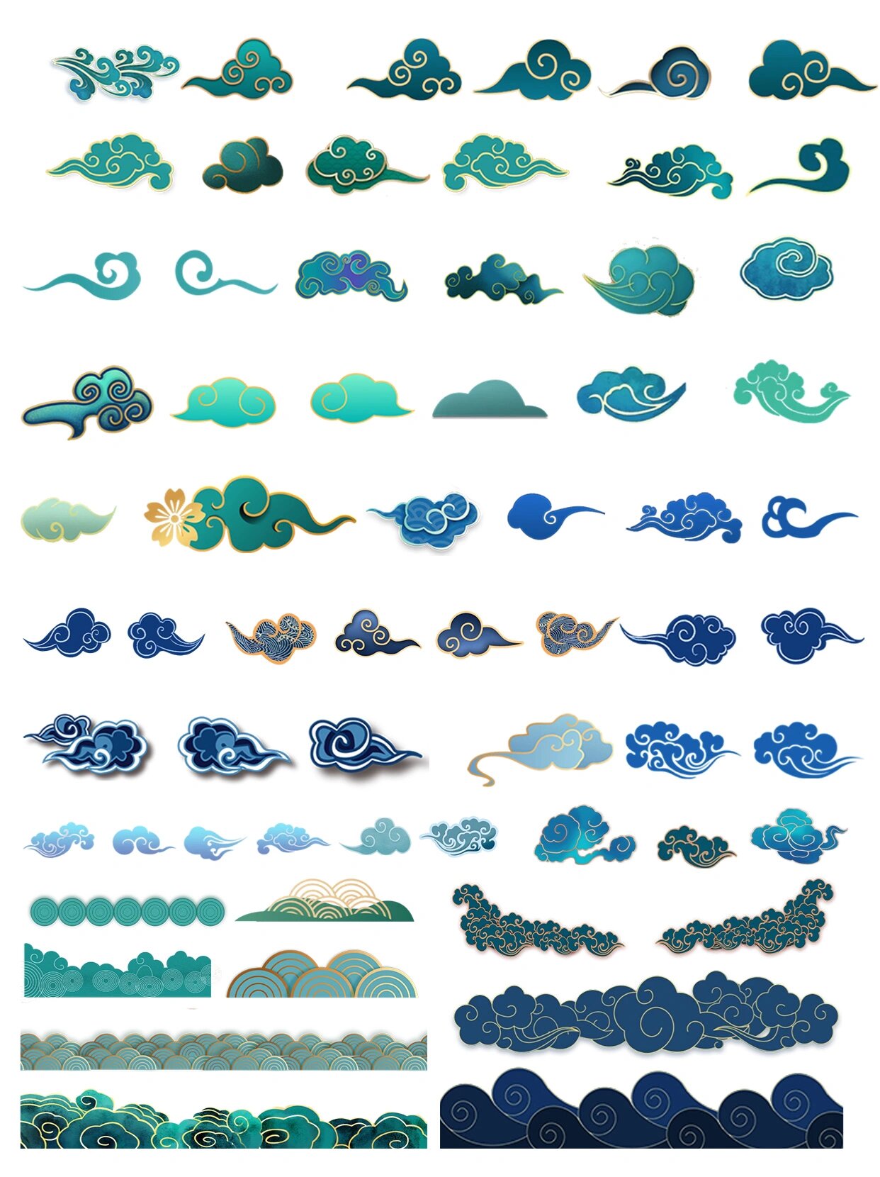 国风国潮🔥蓝绿色祥云素材