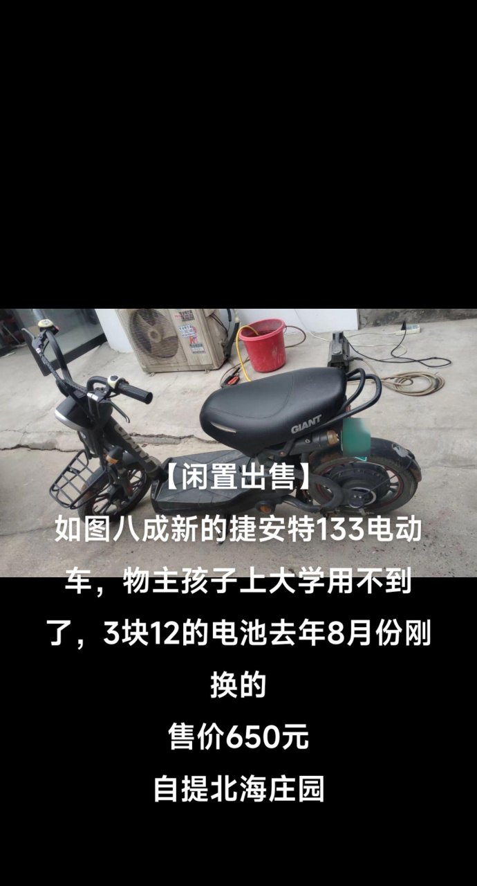 八成新的捷安特133电动车,物主孩子上大学用不到了,3块12的电池去年8