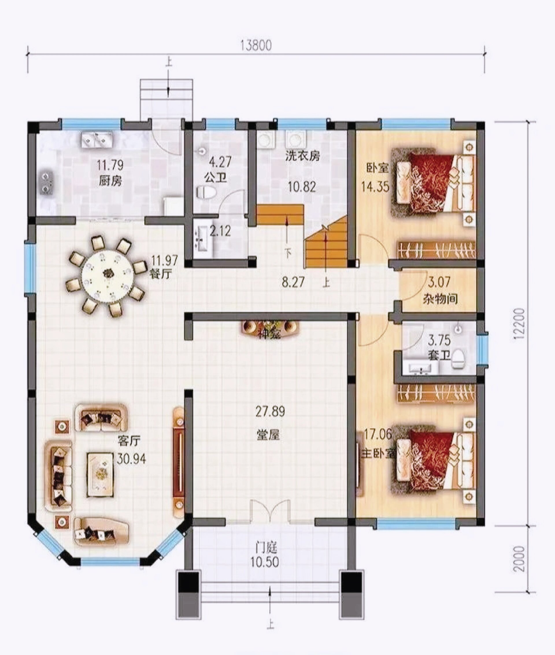 三层别墅八角窗农村自建房设计,可定制