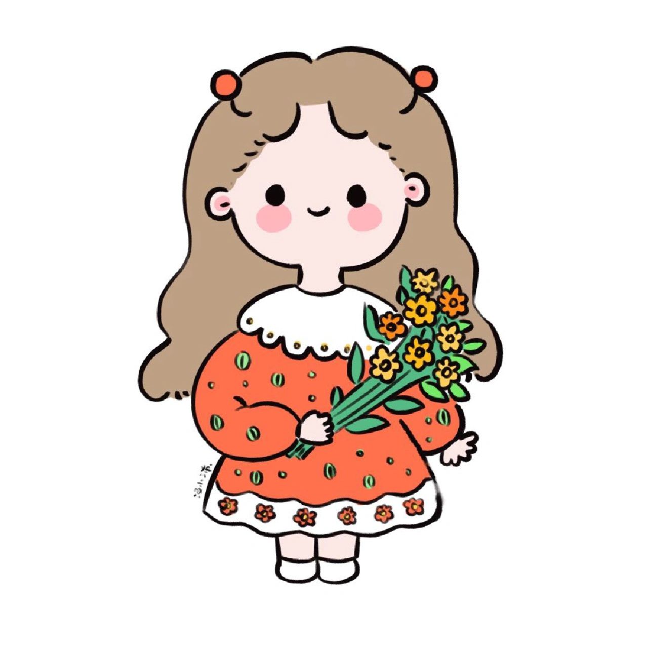 可爱小女孩简笔画贴纸手帐素材