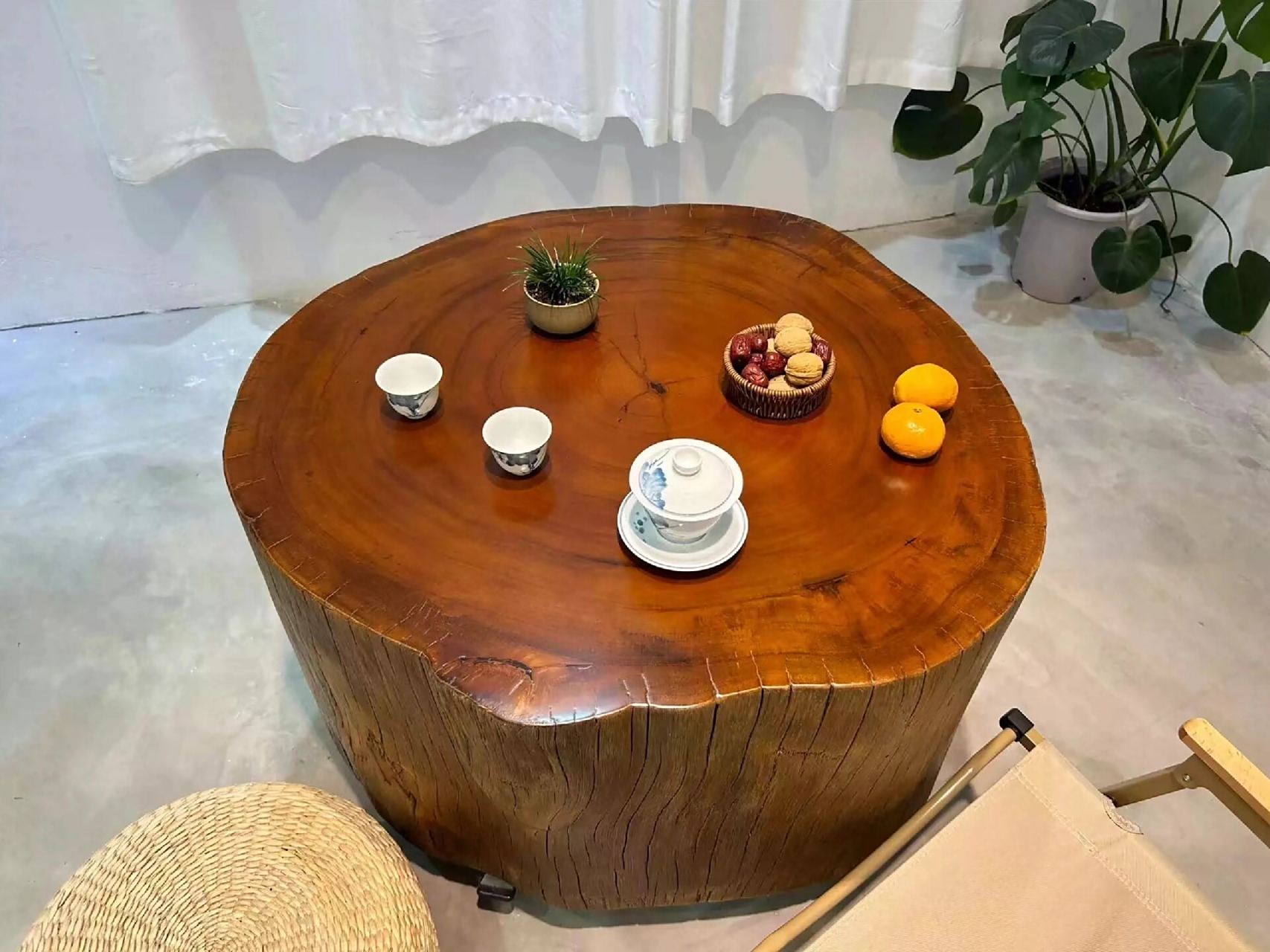 整木树桩茶桌阳台客厅茶几原木简约茶台 #茶空间# #阳台茶桌# #整木