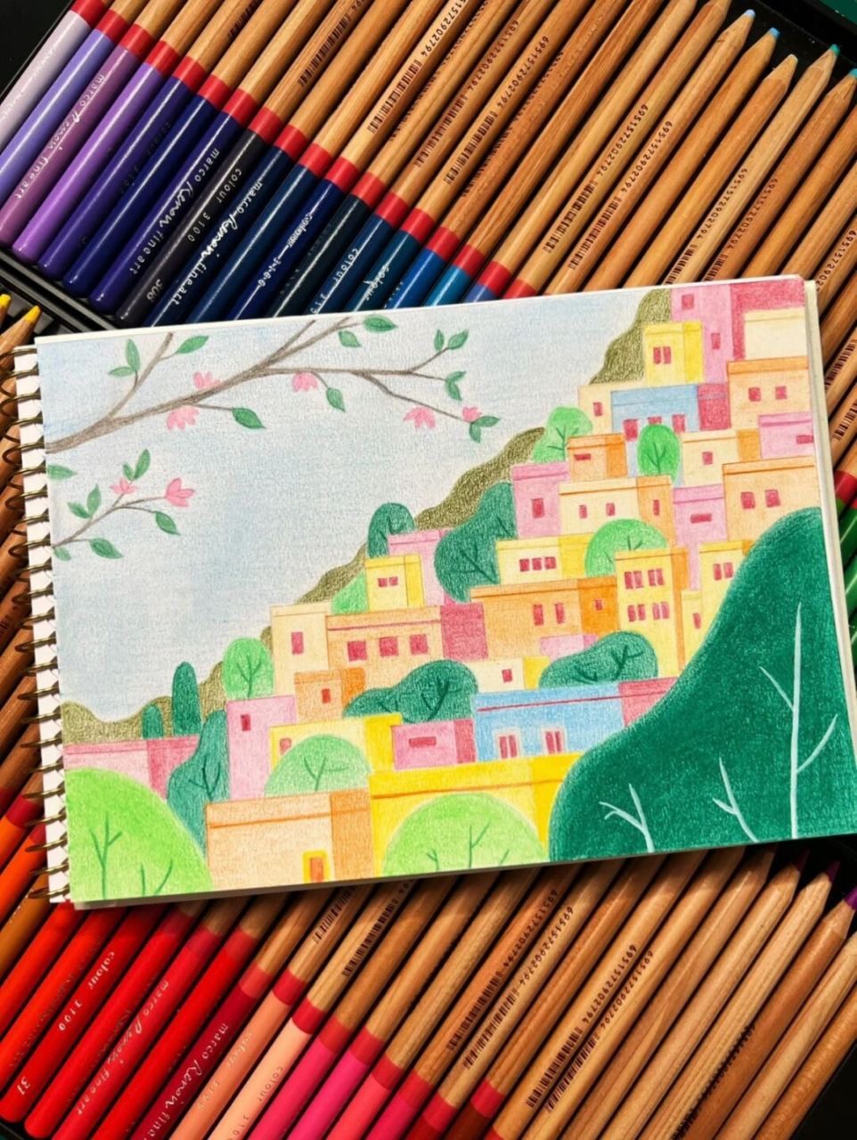 连排小房子系列(彩铅画) #每日一画画# #简笔画# #彩铅画# #房子