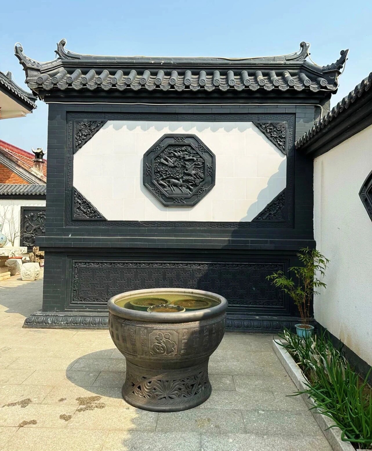 中式庭院效果图,新中式迎客墙影壁墙