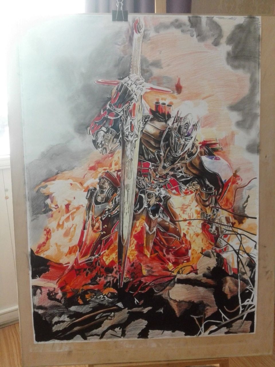 彩铅画~变形金刚擎天柱 1开康颂素描纸,辉柏嘉红盒彩铅 0303陪我