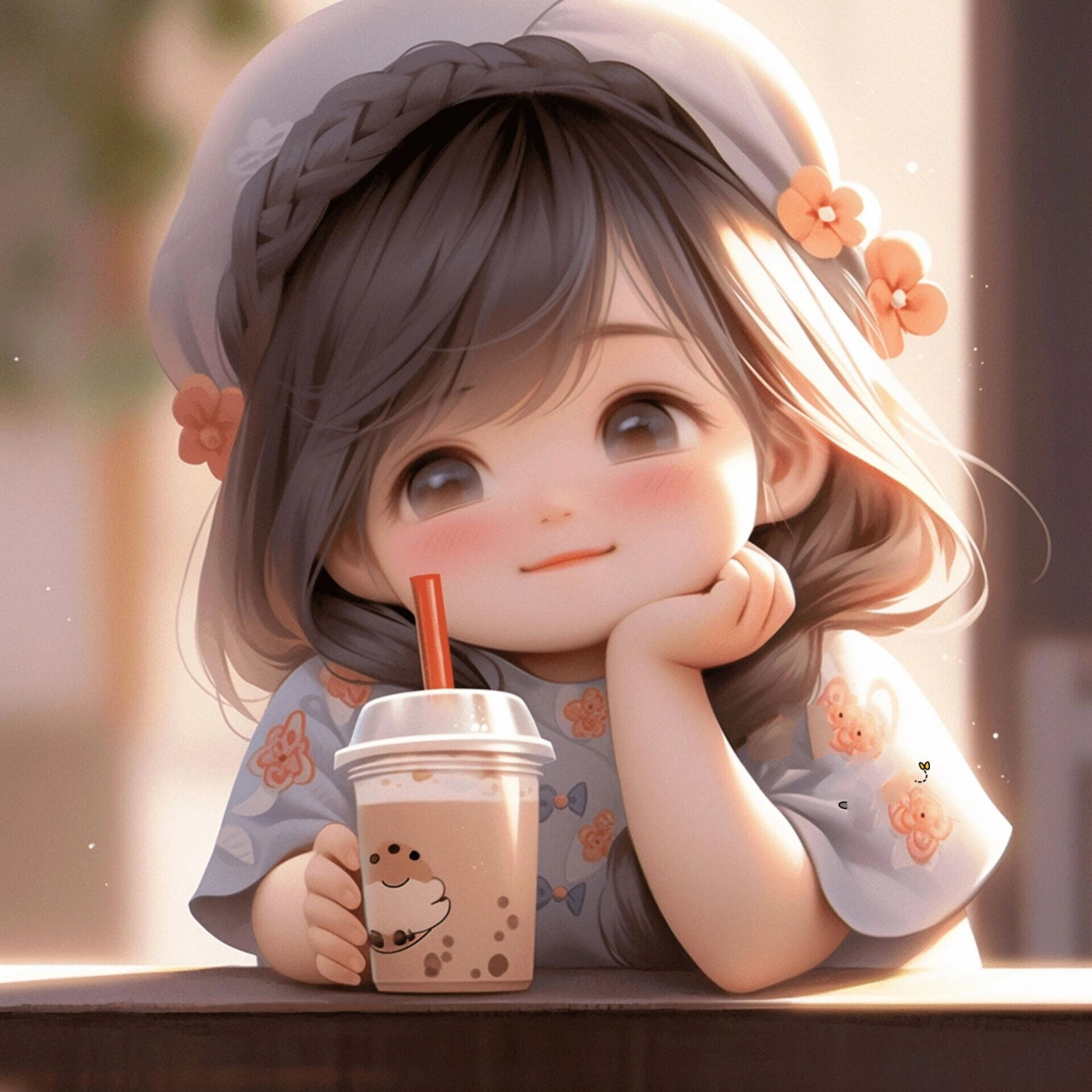 喝奶茶的小女孩,小可爱灰桔系列一 可可爱爱