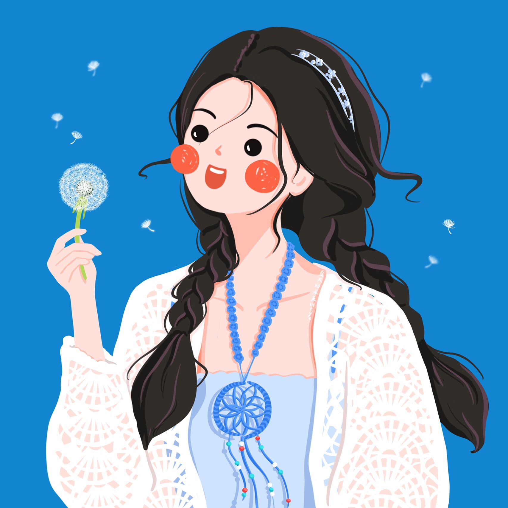 插画头像·11 | 吹蒲公英的可爱女生