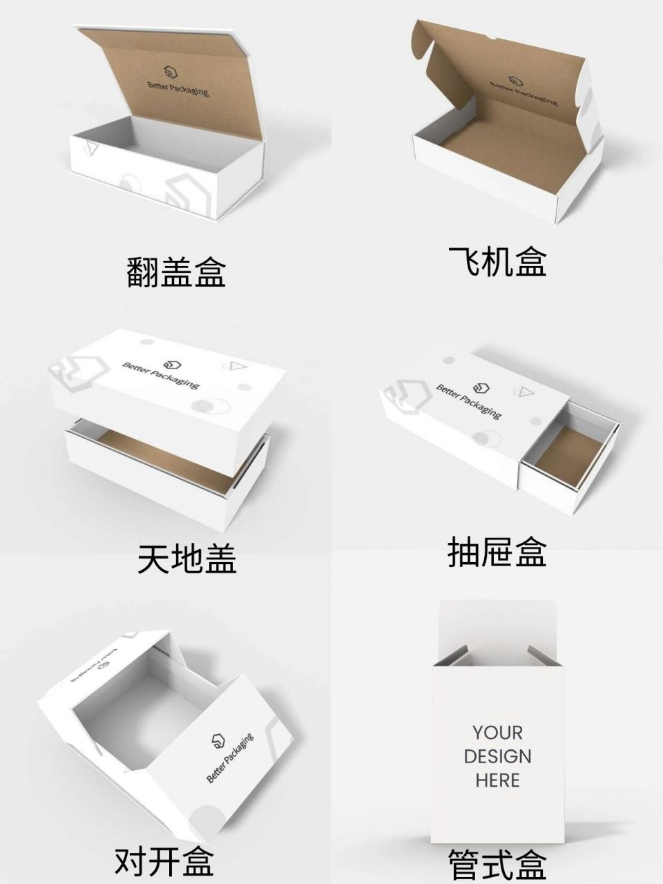分享一些常用盒型和名称～ 有些刚接触包装设计的同学还分不清不同盒