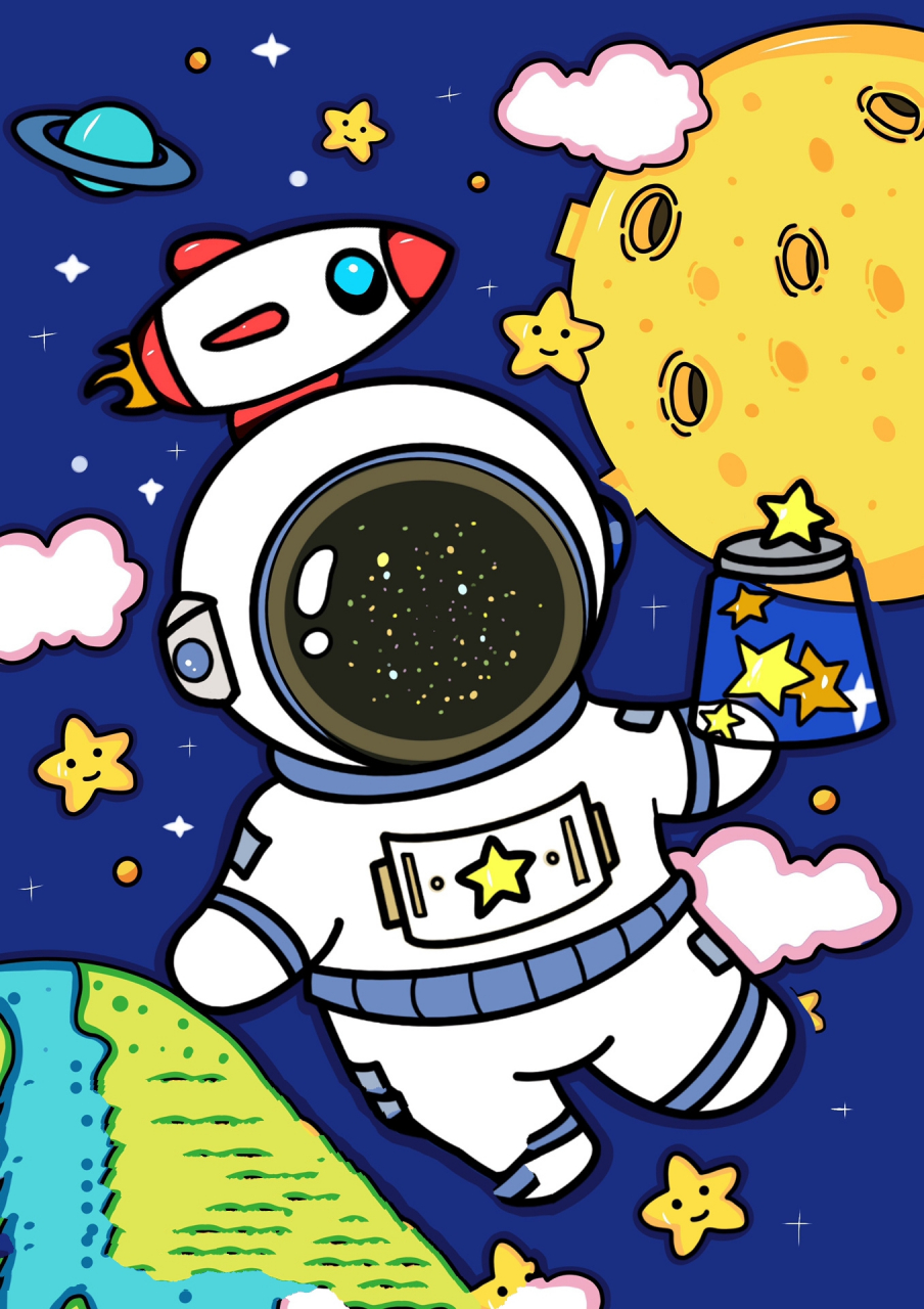 打卡19/100儿童画 《宇航员》高清(附线稿) 尺寸:a465工具:ipad