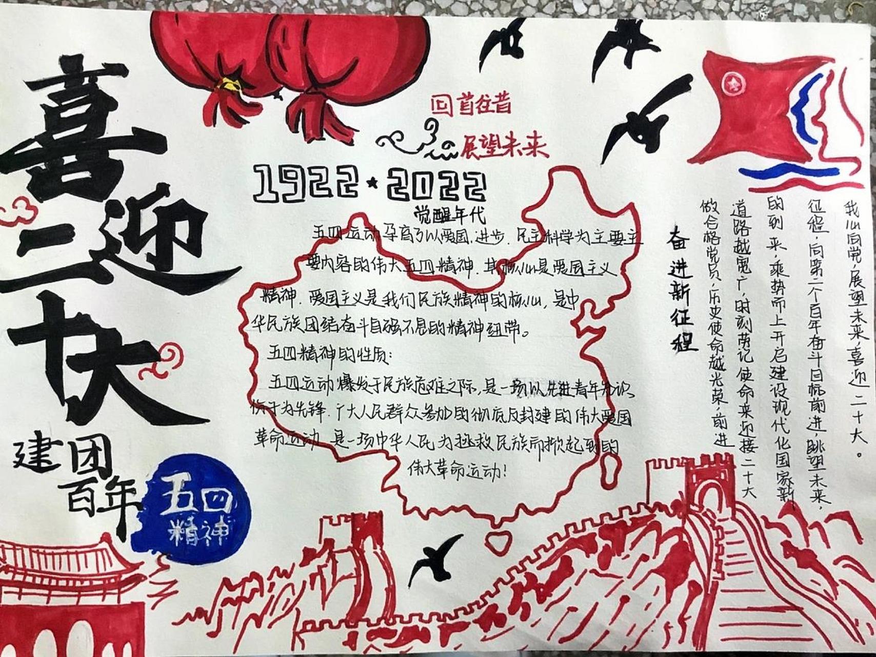 主题手抄报———喜迎二十大 祝我们祖国繁荣昌盛! 临摹