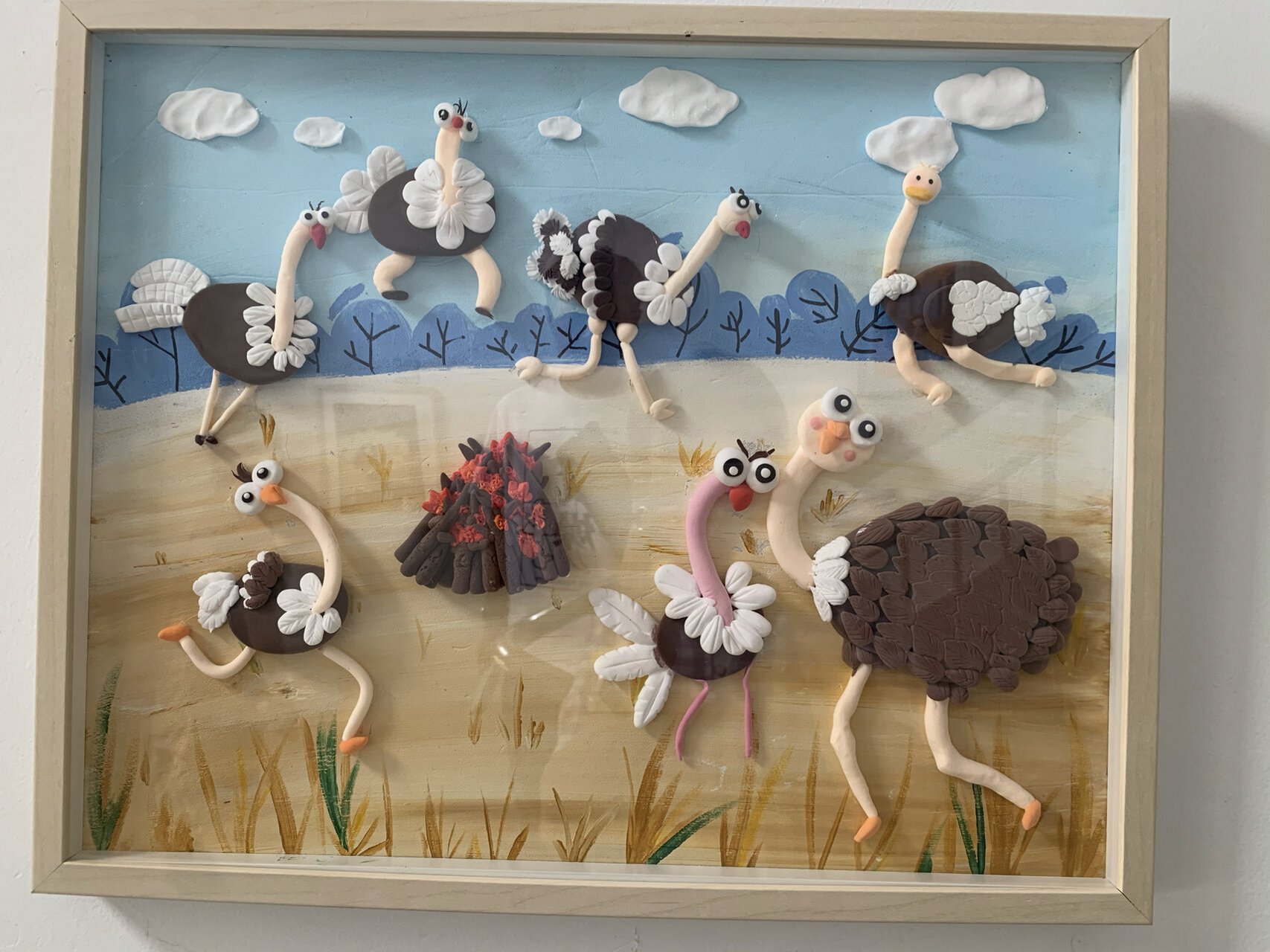 森林动物世界彩泥作品 超轻黏土,彩泥作品,猴子,大狮子,鸵鸟