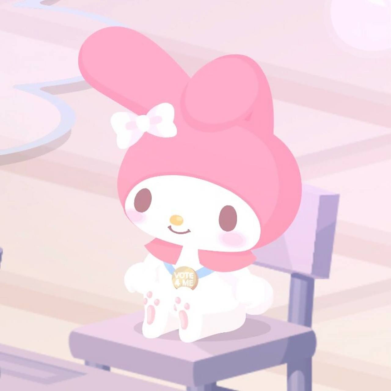 美乐蒂太可爱了吧 小美来我小房子玩,放大看才发现脖子里挂着vote for