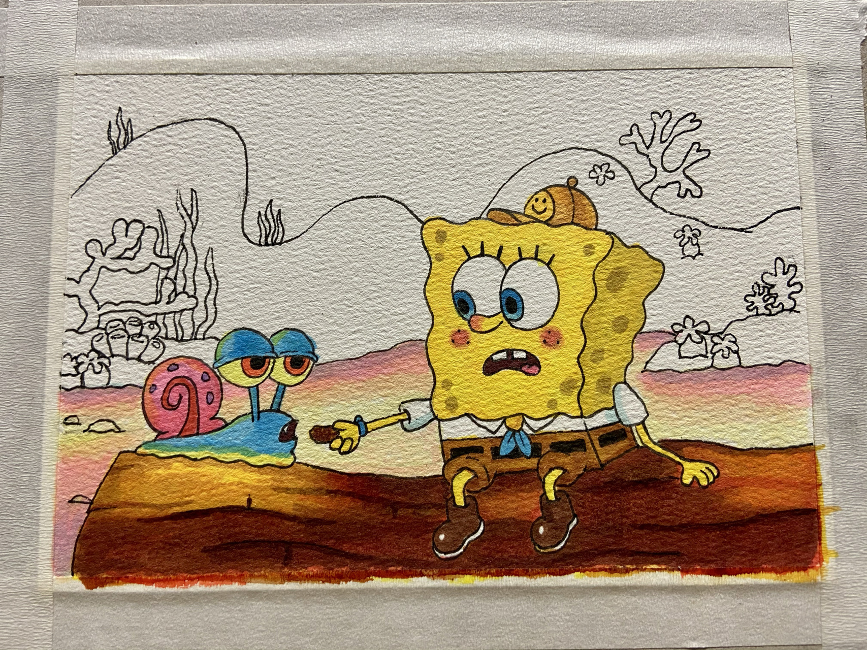 海绵宝宝和小蜗手绘过程图 一起来画吧～ 上色96:马克笔