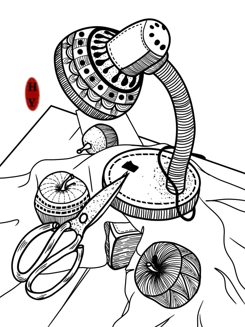 【台灯】线描|24/100 |附线稿原图