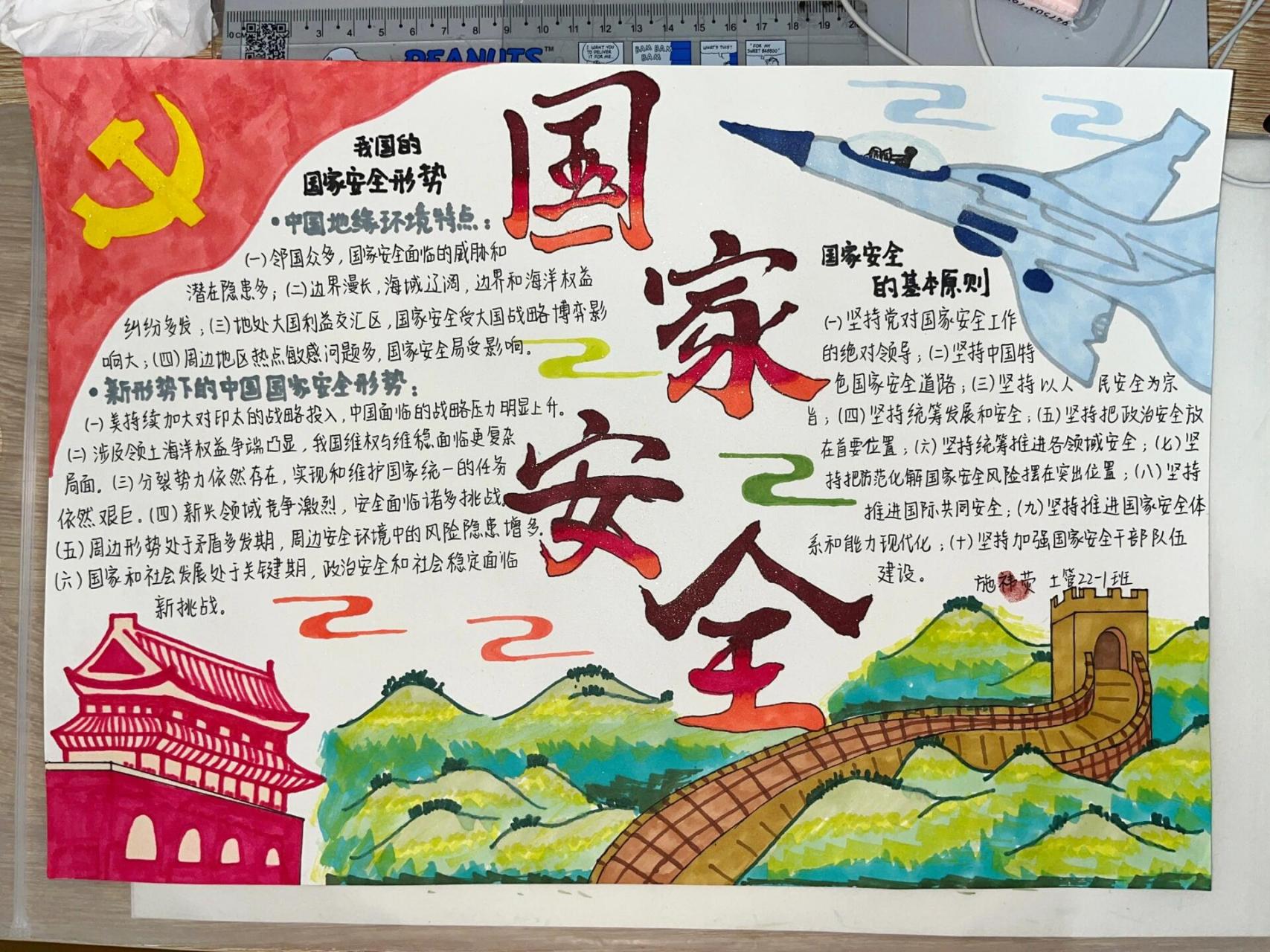 国家安全手抄报,来打打分 昨天下午加急画的谁能想到一个大学生还要画