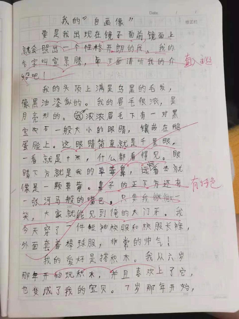 四年级作文《我的自画像》 四年级男小学生的作文 真是可可爱爱