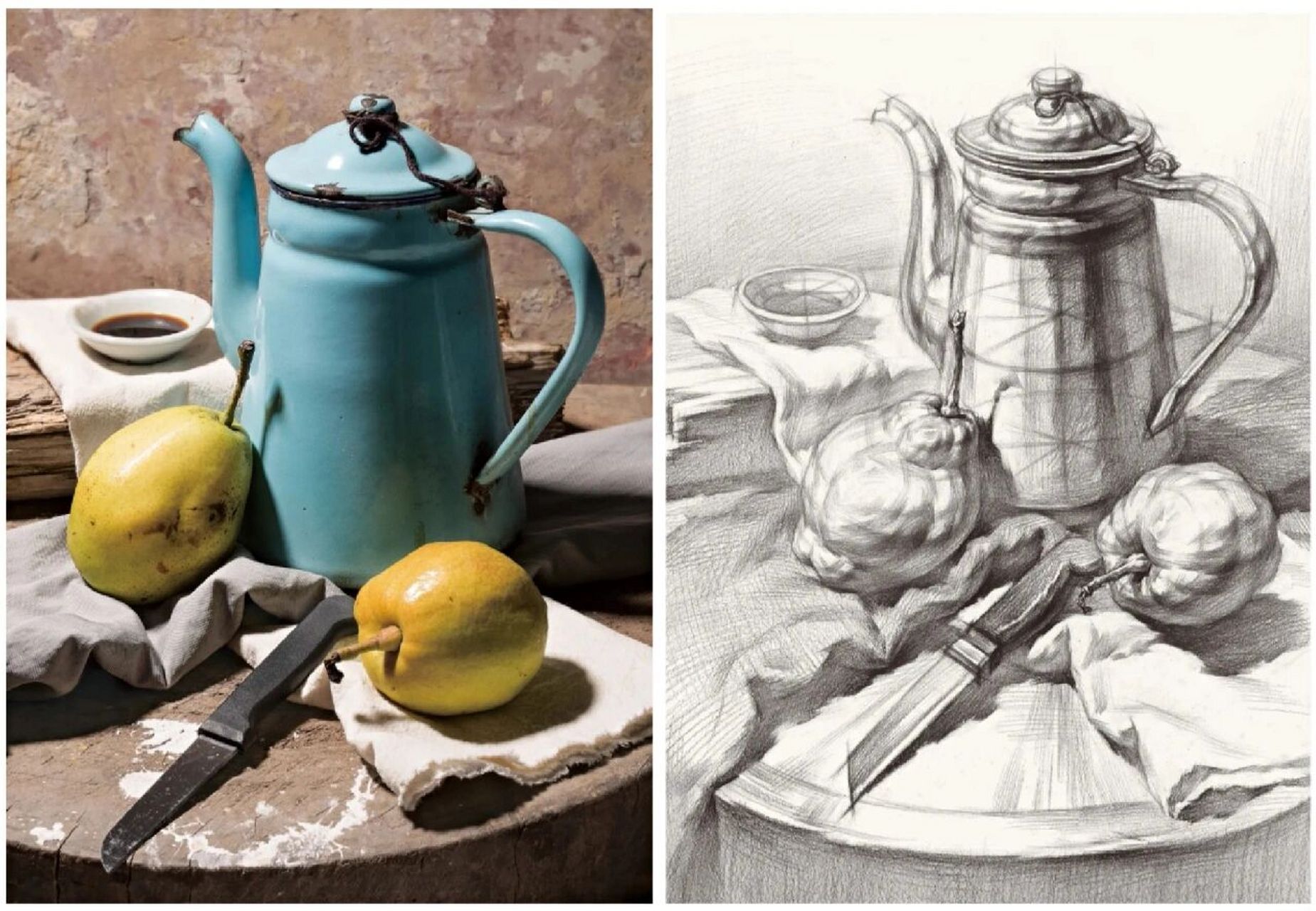 学素描必须收藏的干货|结构素描静物组合篇 分享一组静物组合结构素描