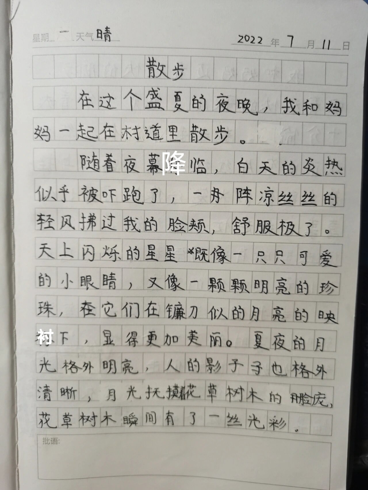 日记作文20篇—篇5 散步