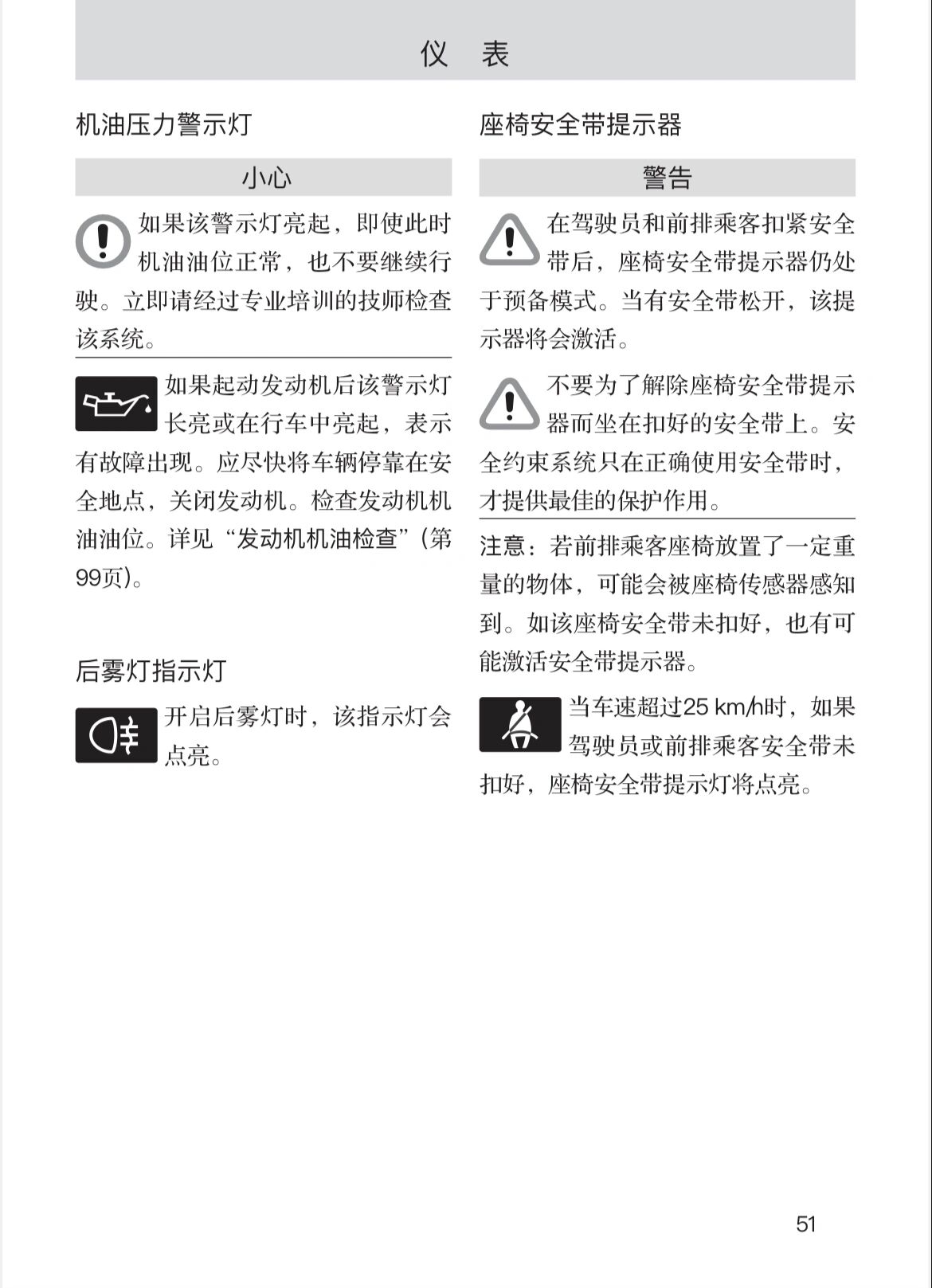 经典福克斯仪表盘信息故障灯说明书