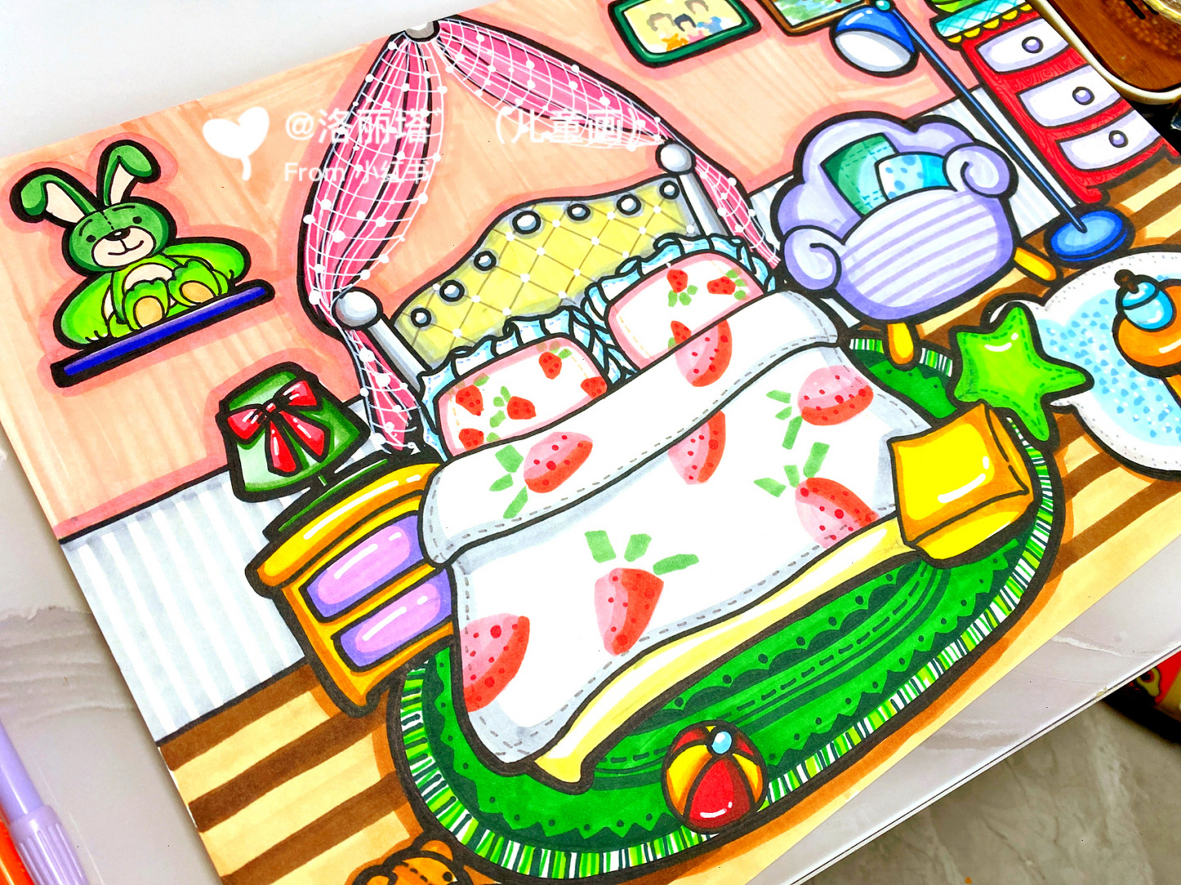 原创儿童画 室内 卧室场景摆设 原创作品,且画且珍惜,临摹请标明出处.