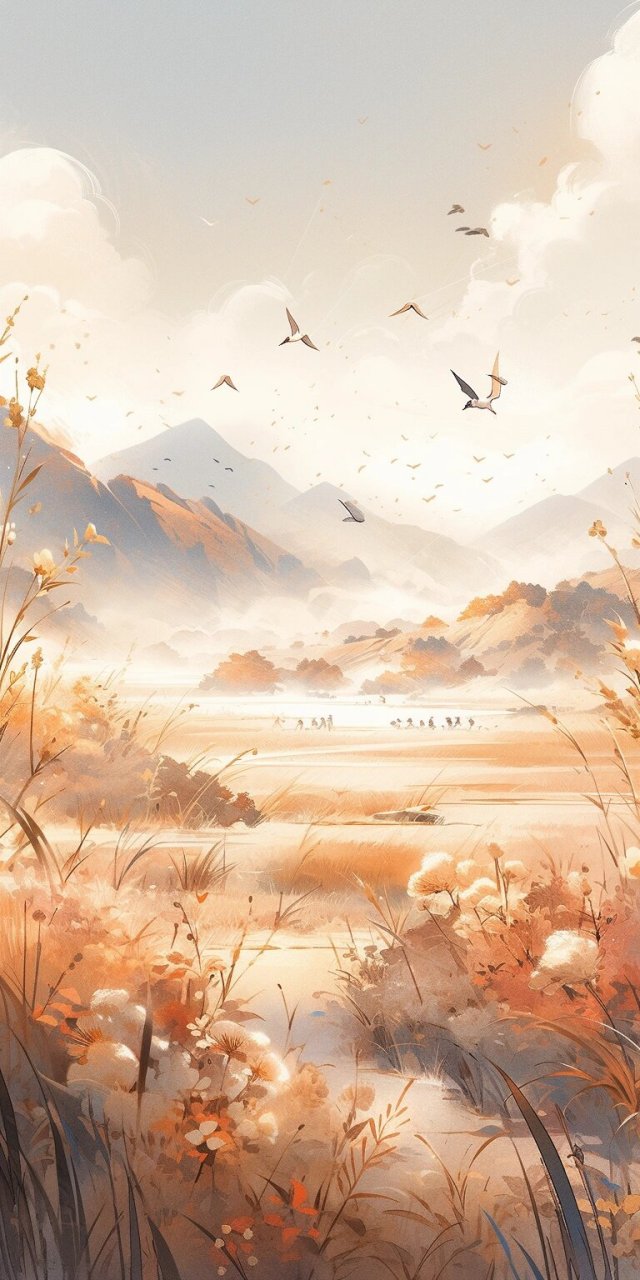 唯美国风,秋日风景水墨画,治愈系壁纸 一组秋日风景画,画面很唯美,无