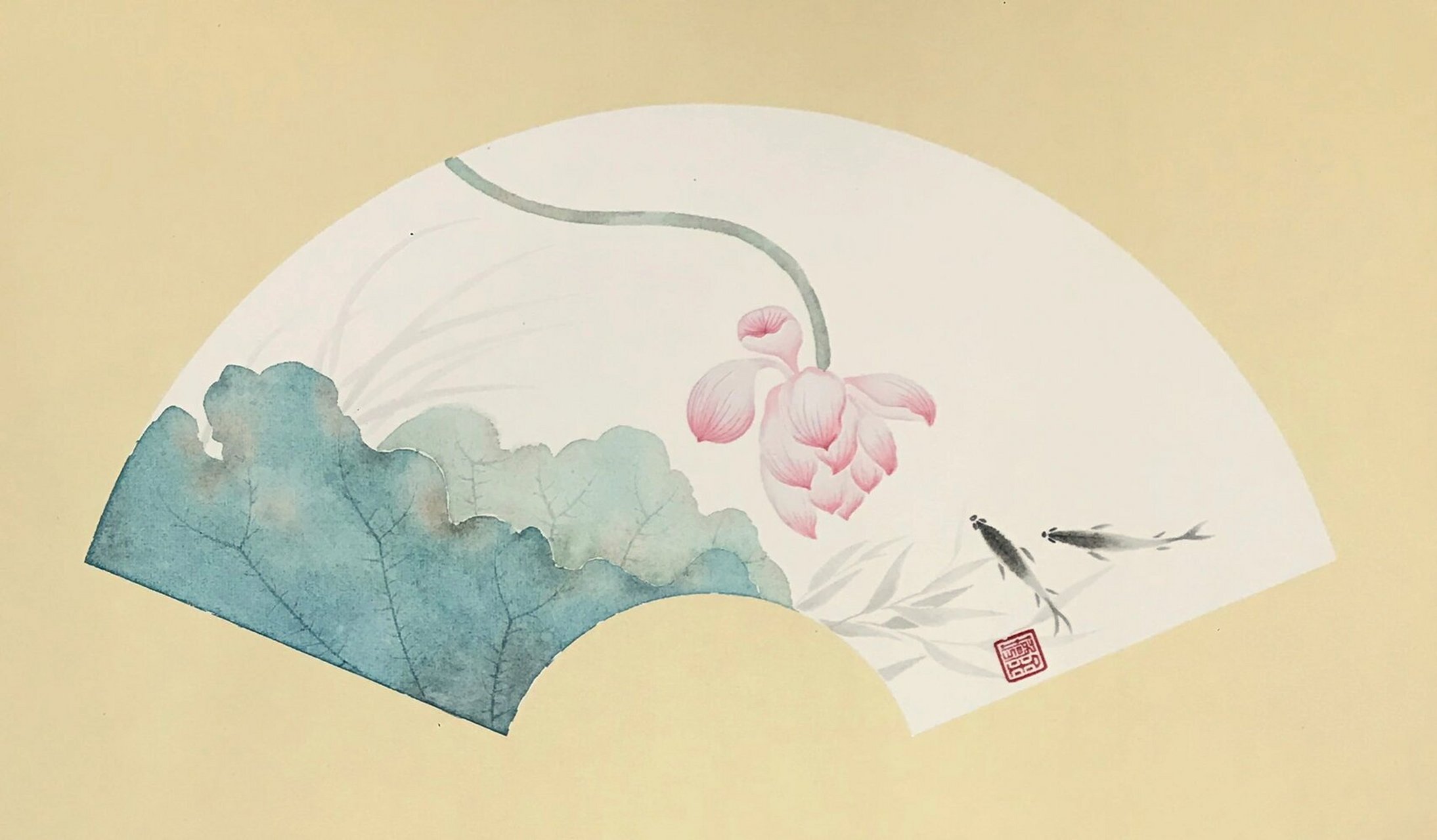 国画打卡(35)没骨荷花三联屏 以前画的没骨荷花一组,本系列作品已出