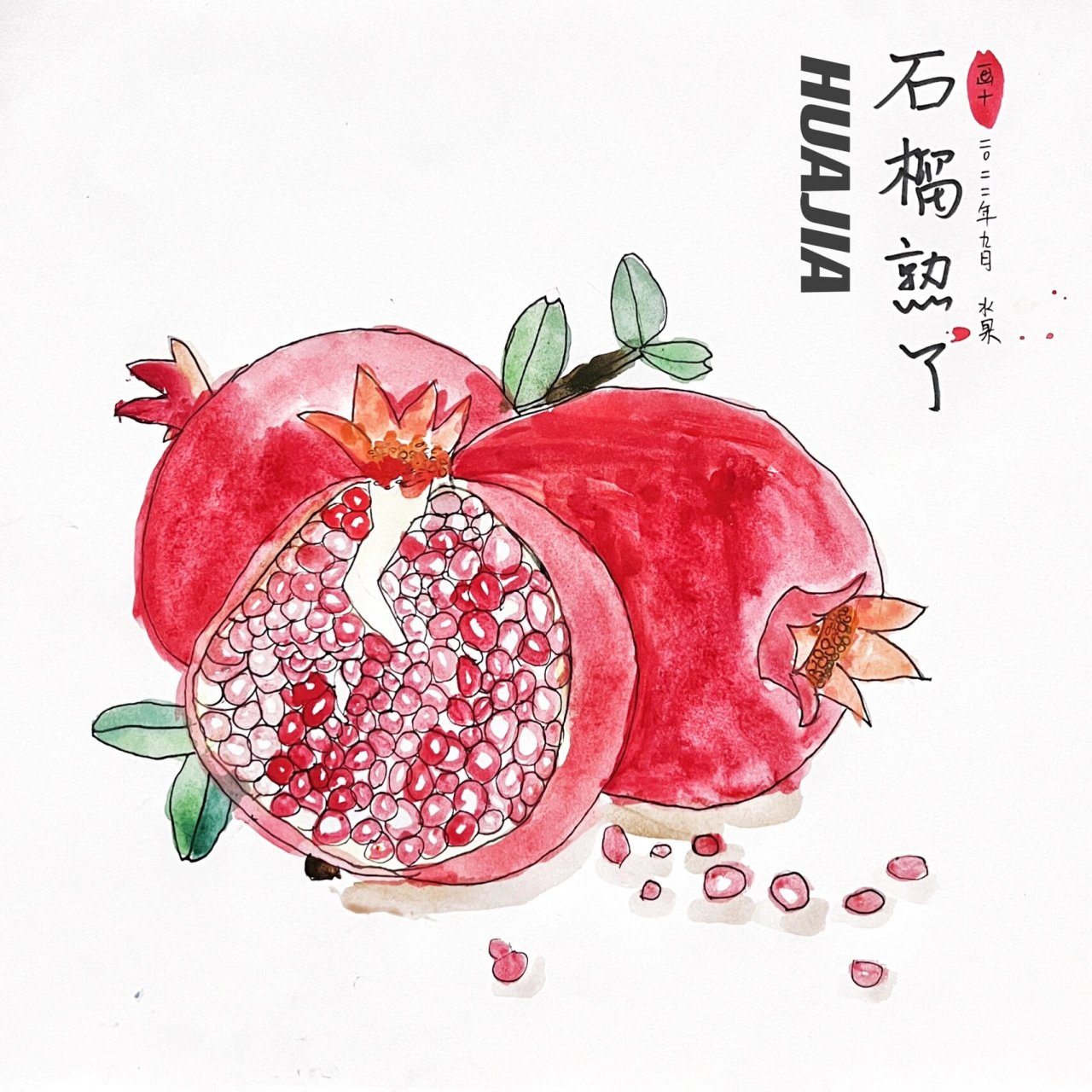石榴熟了|图片写生|5-7岁水彩插画 本节课的主题是《石榴熟了》 本节