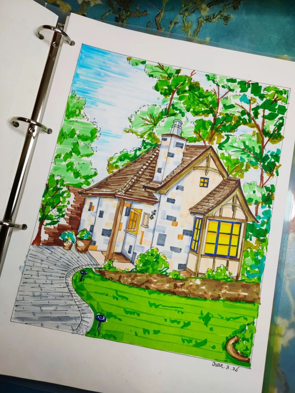 马克笔风景画(石雕小屋)上色 #马克笔画# #风景画# #马克笔风景画