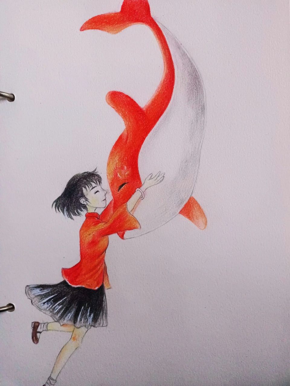 彩铅手绘 大鱼海棠|附步骤 北冥有鱼,其名为鲲,椿去湫来,海棠花开.