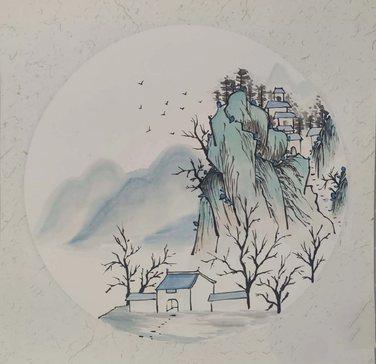 国画小白初学-山水(含步骤图) 1⃣️线稿:墨 2⃣️山:赭石