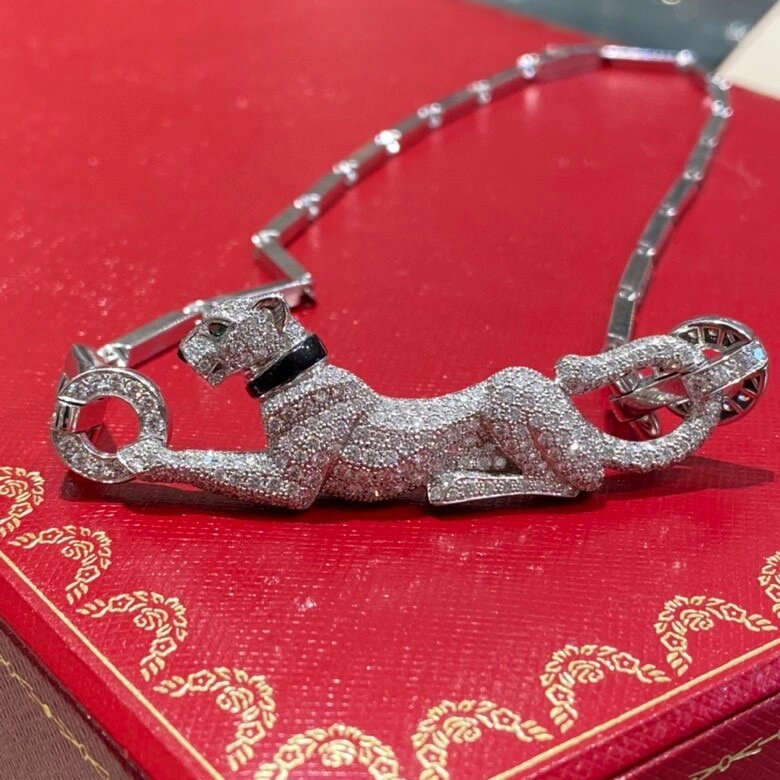 cartier 卡地亚 白金满钻 豹子项链