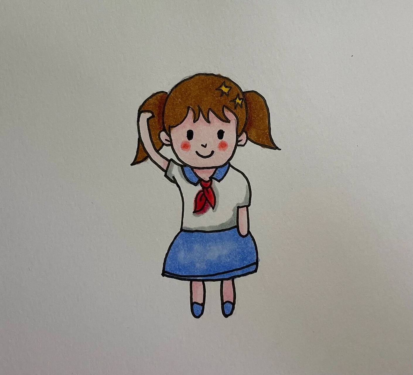 小女孩版本更新啦～敬礼小女孩,可爱小女孩简笔画