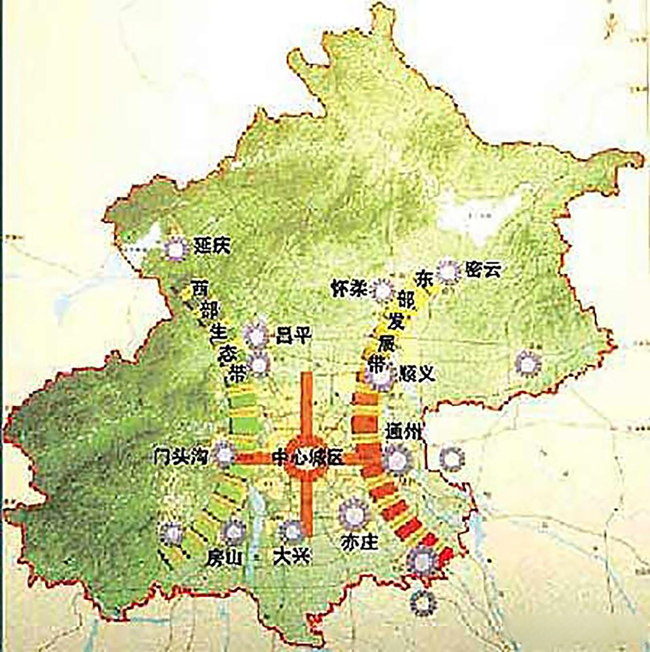 2004年的北京市总体规划确定了11个新城,并且提出重点发展位于东部