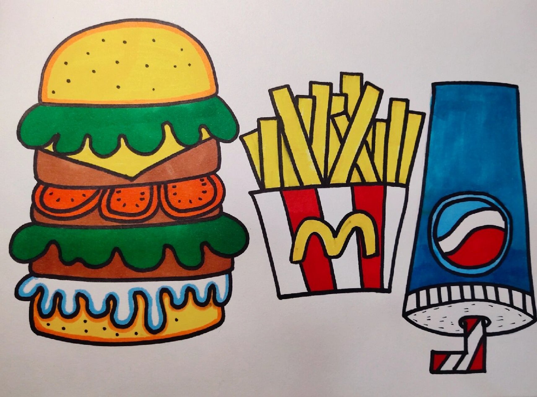 【创意儿童画】汉堡套餐·带步骤
