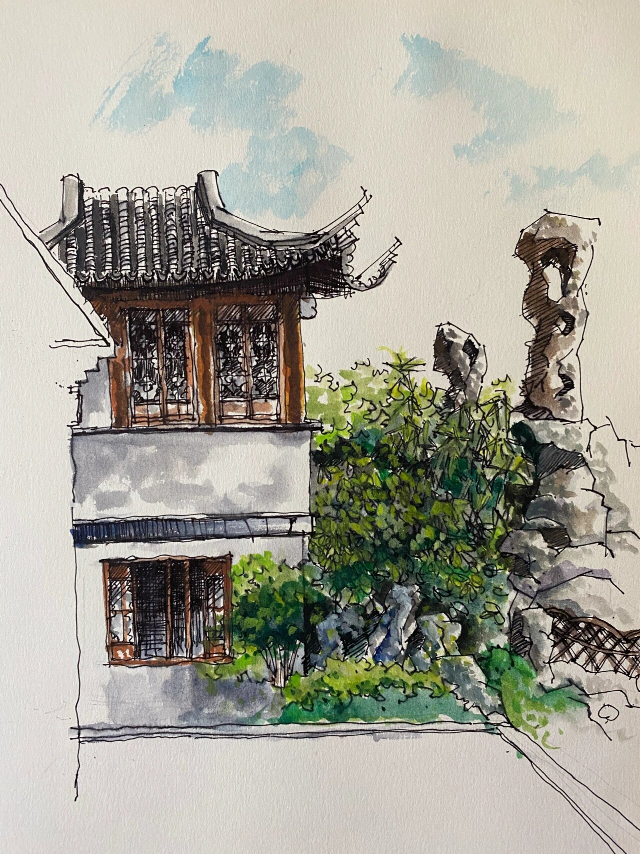 手绘苏州园林