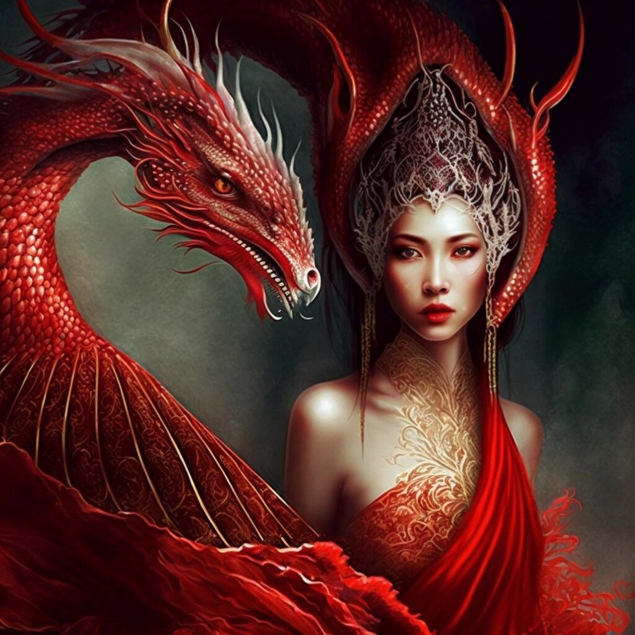 【ai绘画】78神龙女系列之赤龙 南海龙王,别名昭明,又称南海广利王