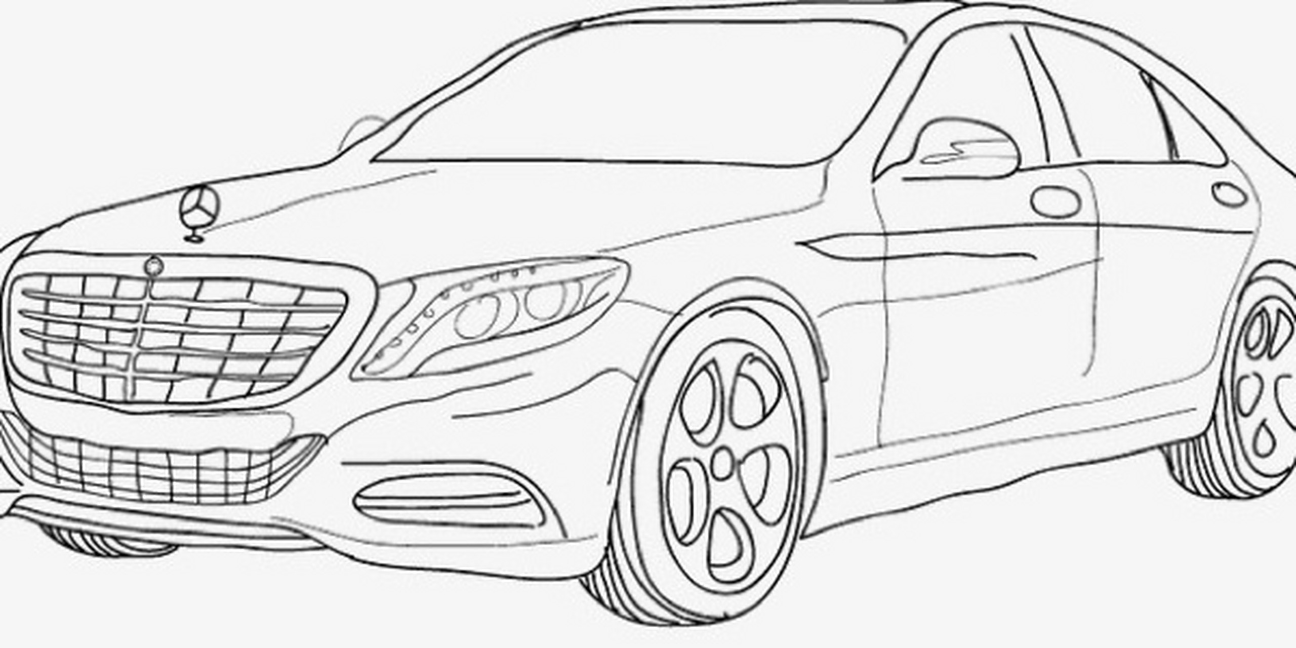 奔驰汽车简笔画/汽车素材/创意美术/儿童画 汽车的简笔线描稿,颜色