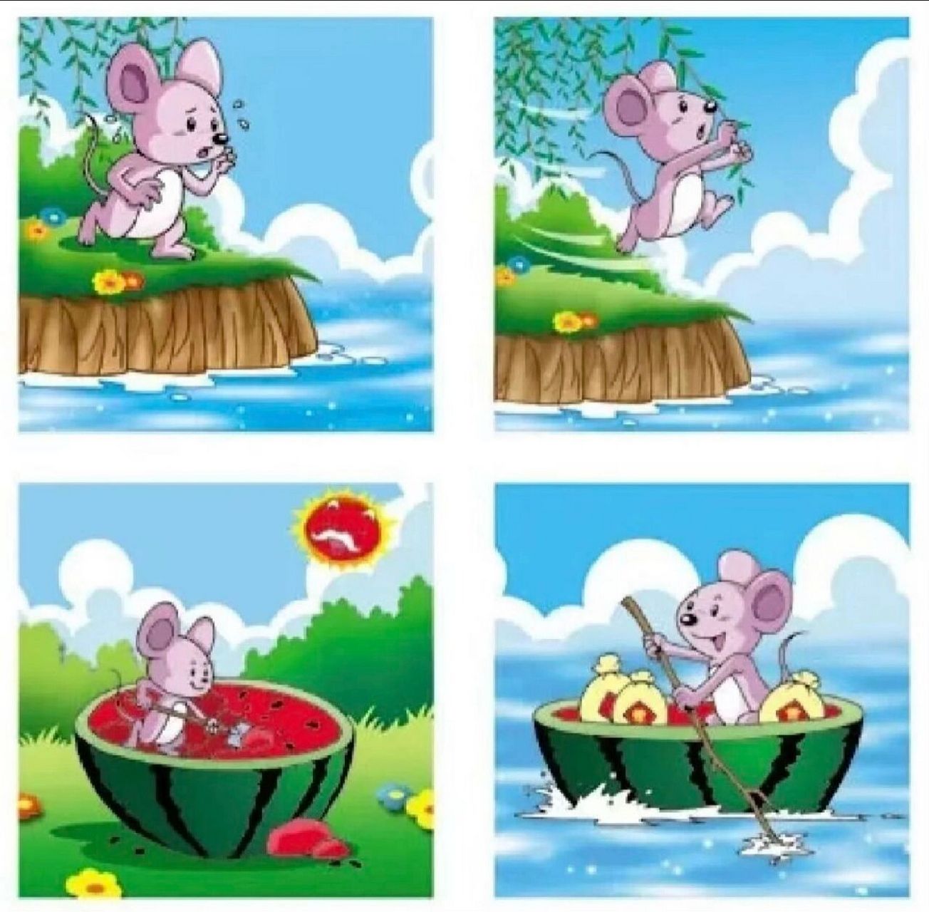 幼小衔接——看图说话162篇 看图说话《小熊过河》  白云在空中飘荡