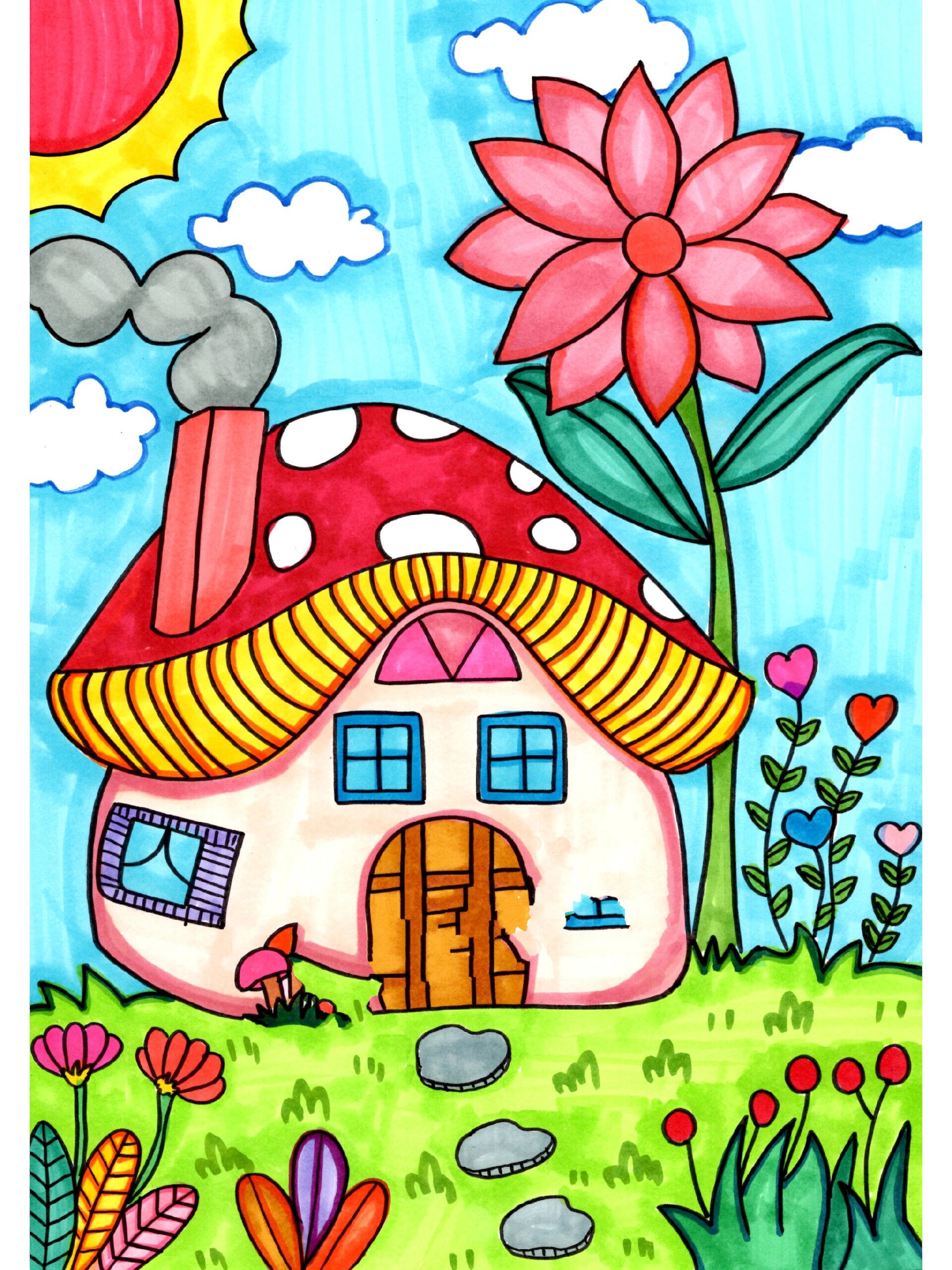 (附大图)创意房子儿童画马克笔绘画