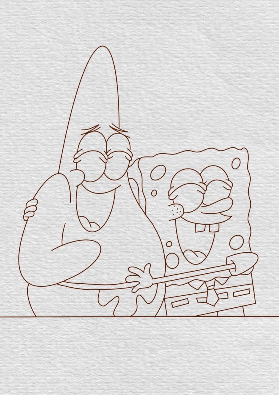 海绵宝宝与派大星简笔画教程(附色) 4/2治愈系海绵宝宝之派大星