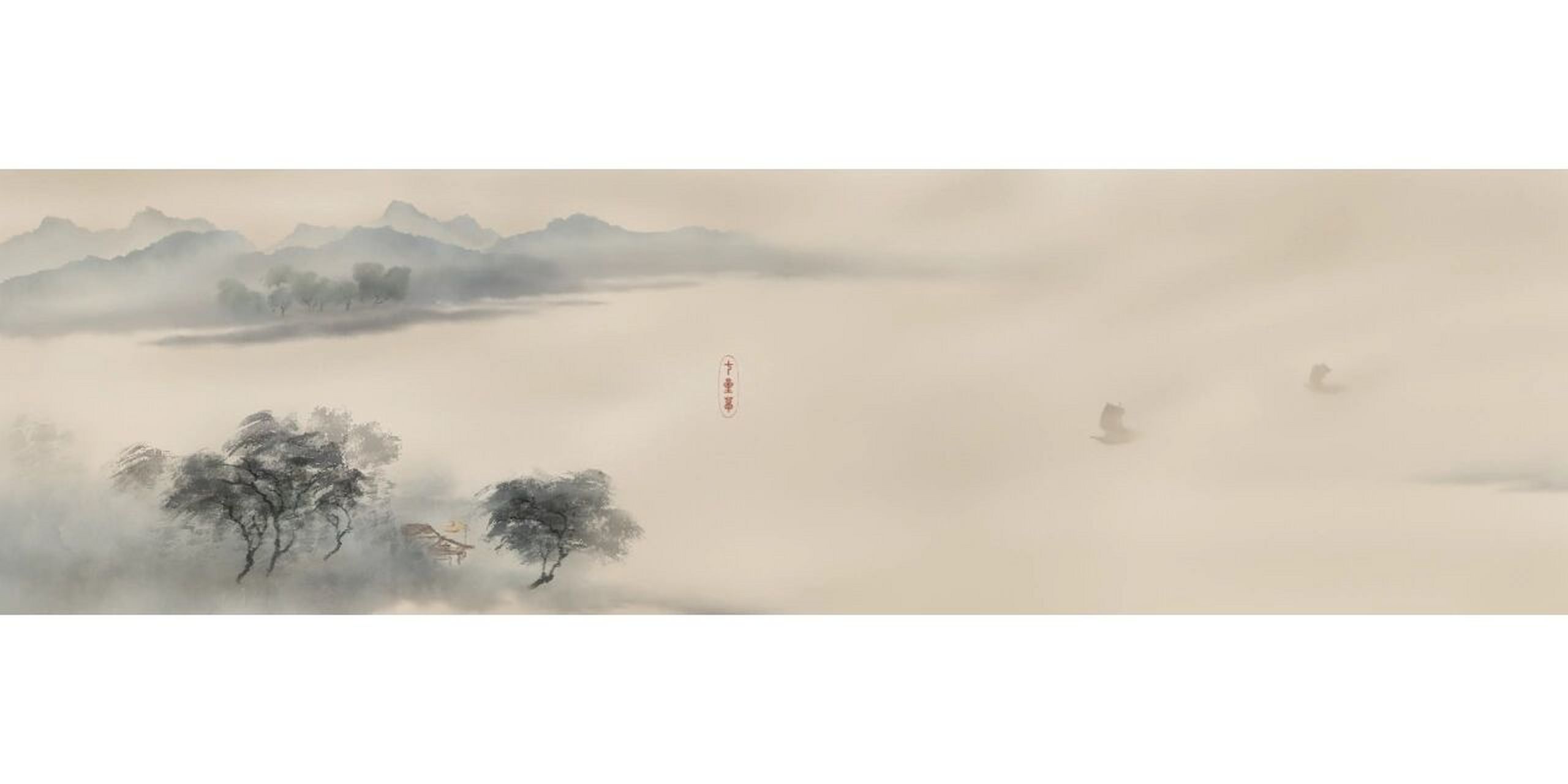 唯美水墨意境插画之五,国风彩墨 仿南宋法常《远浦归帆图》#水墨画