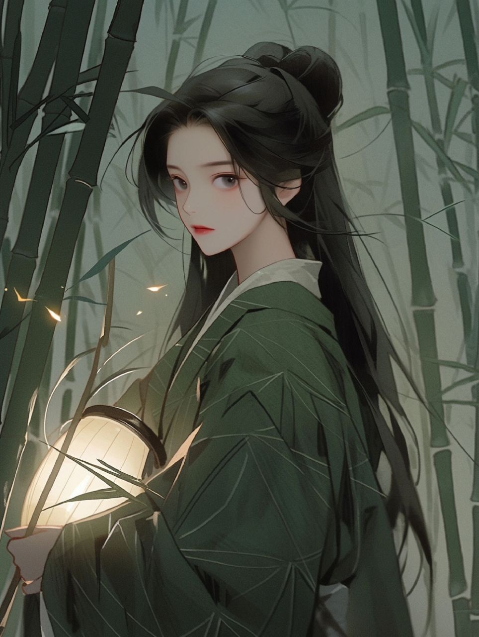 古风头像|清冷感之竹林深处 水声潺潺,林梢月露寒,夜深人静,独倚西楼