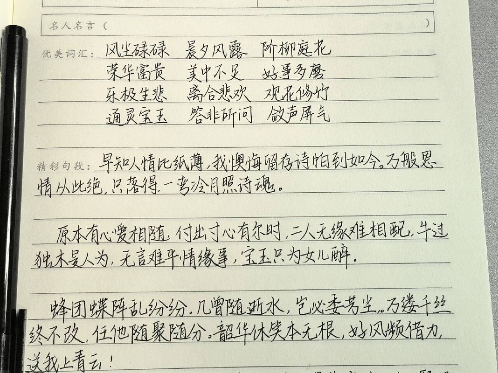 读书笔记打卡# #摘抄# #手写# 《红楼梦》读书笔记第二篇