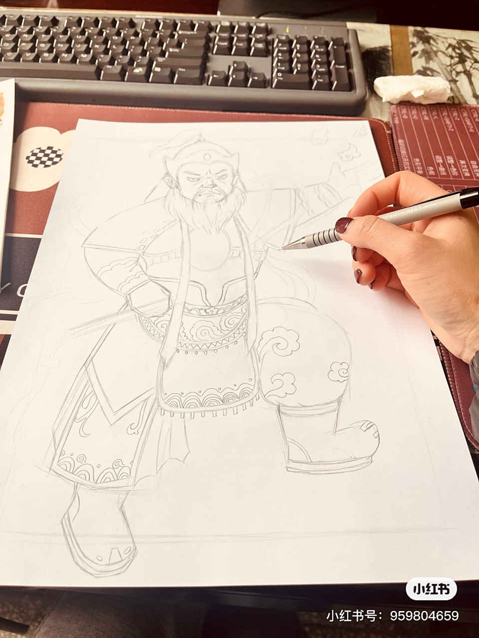 湘美版四年级下册~画门神(马克笔范画) 步骤图,可临摹,商用或转发请