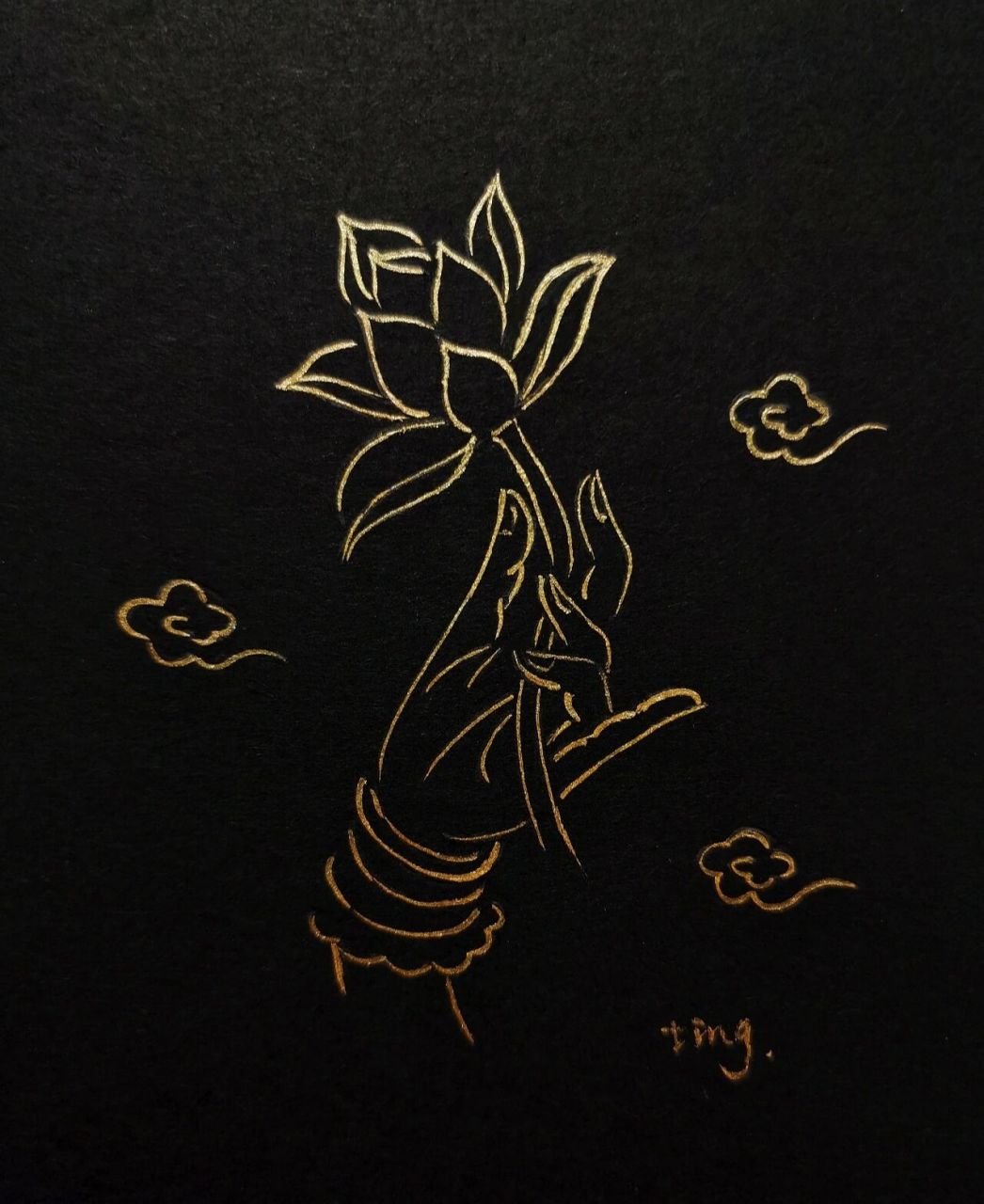 禅意画61佛手莲花