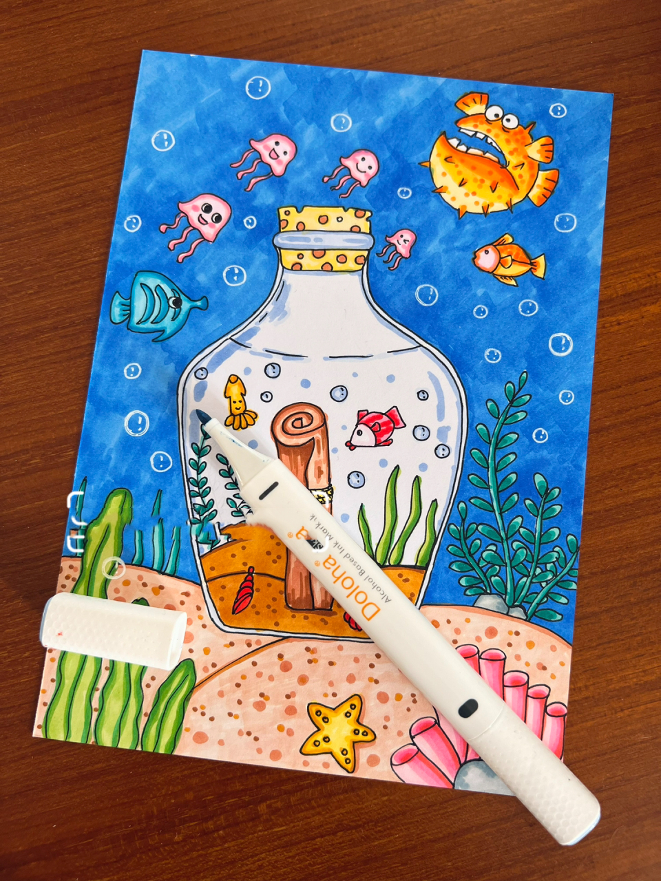 马克笔儿童画-漂流瓶