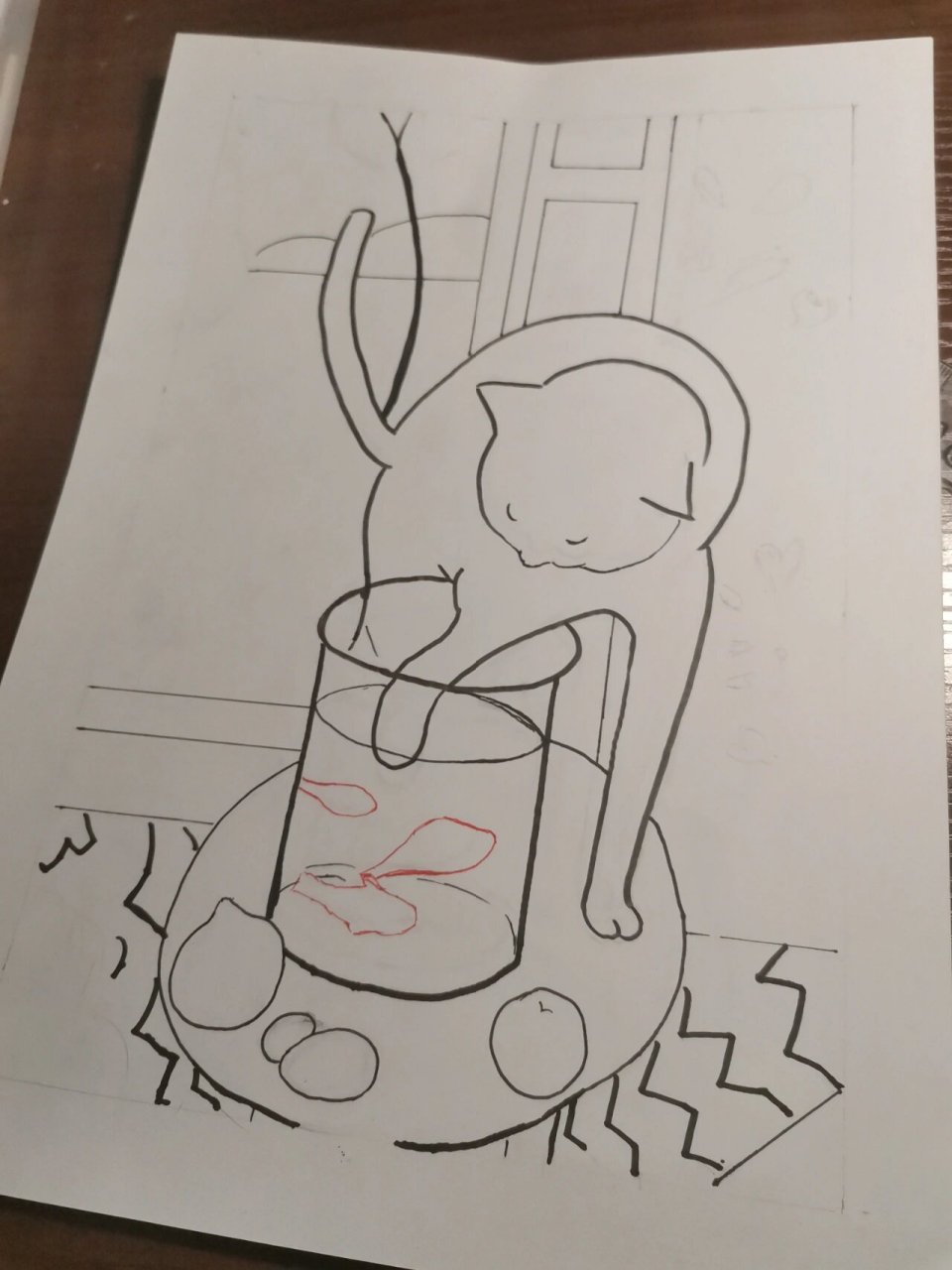 临摹马蒂斯作品《猫和金鱼》 马克笔也可临摹马蒂斯的作品 day_1👌