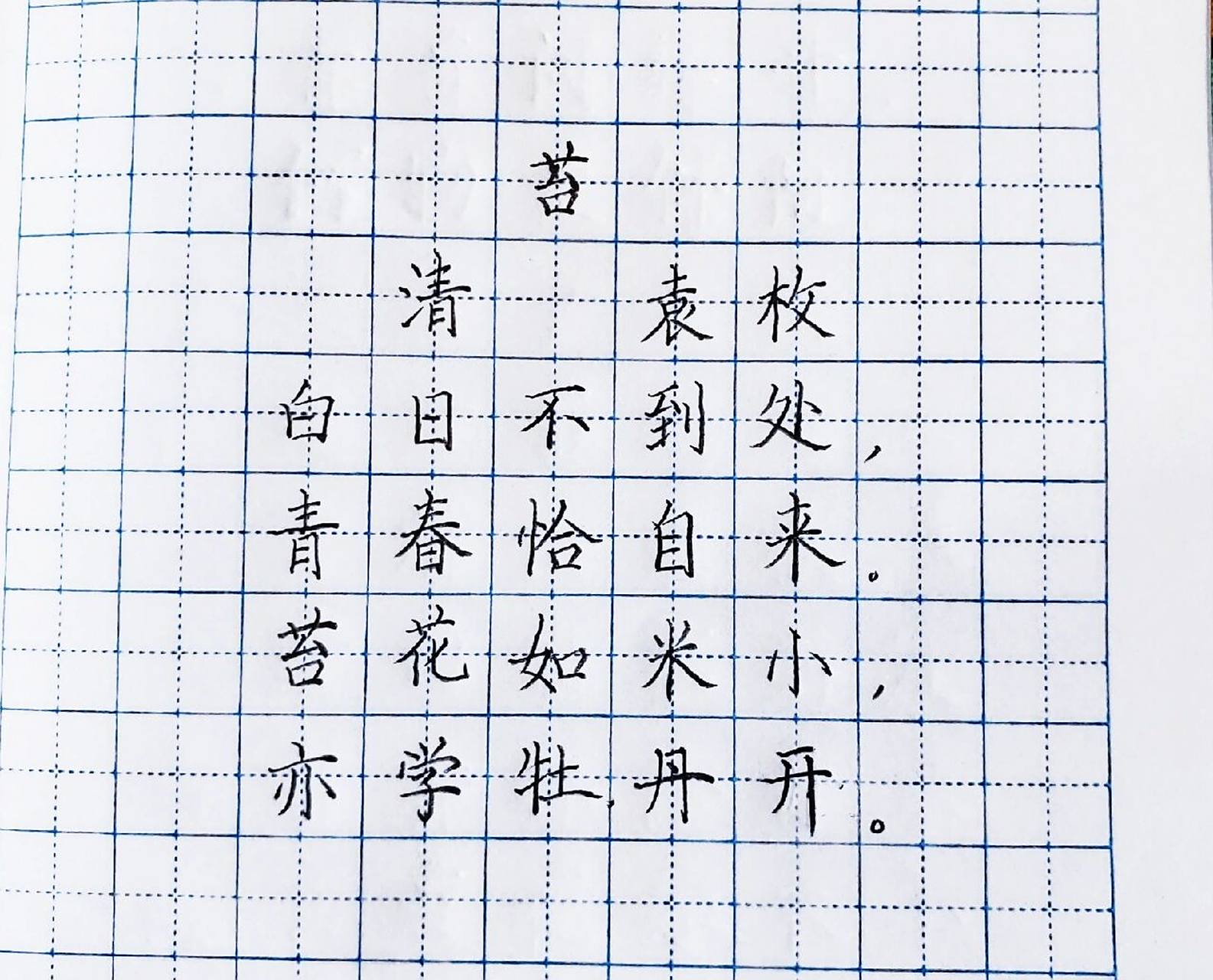 抄诗练字40天|硬笔楷书练习 《苔》二首,清代袁枚,白日不到处,青春恰