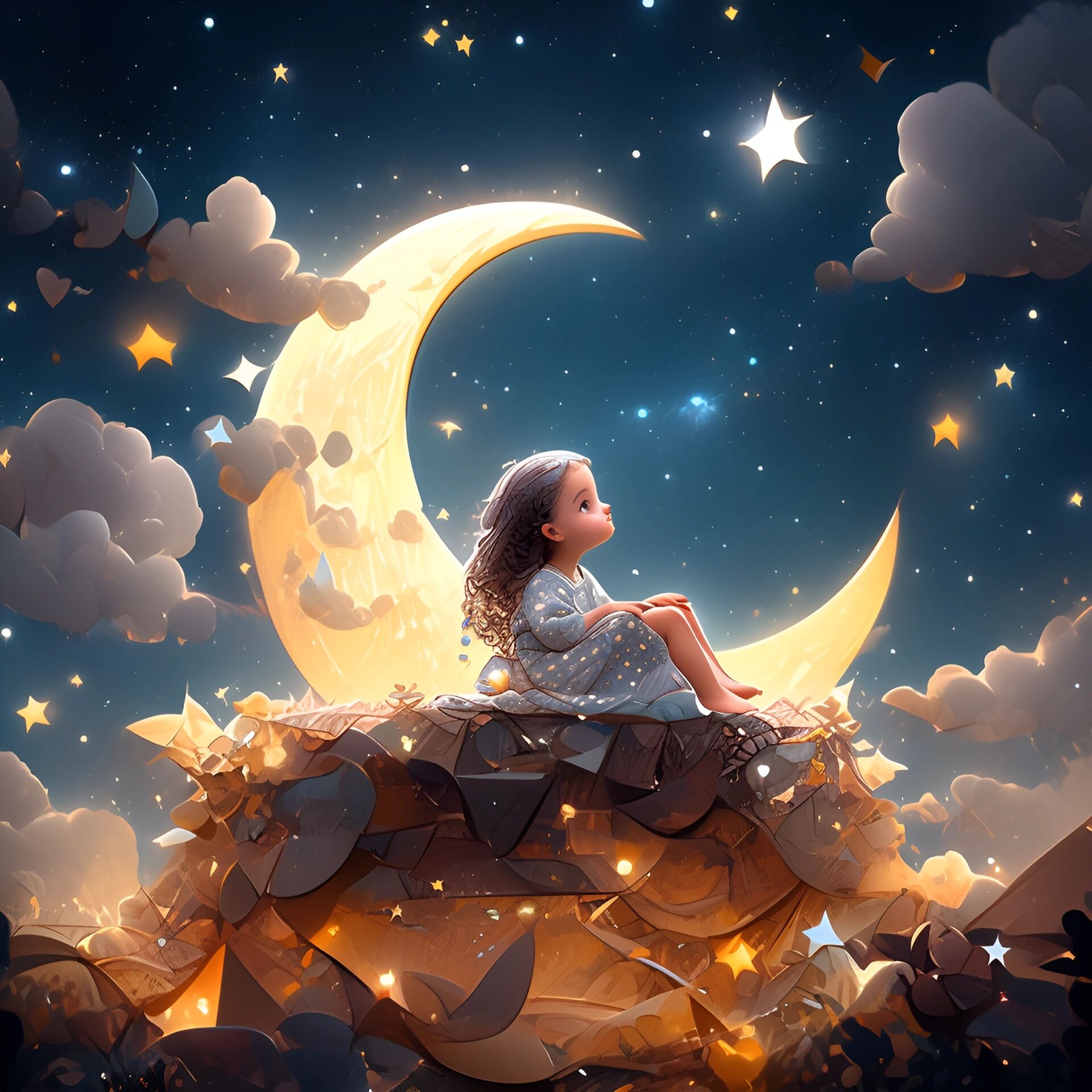 旧漫头像 | 坐在月亮上的小女孩