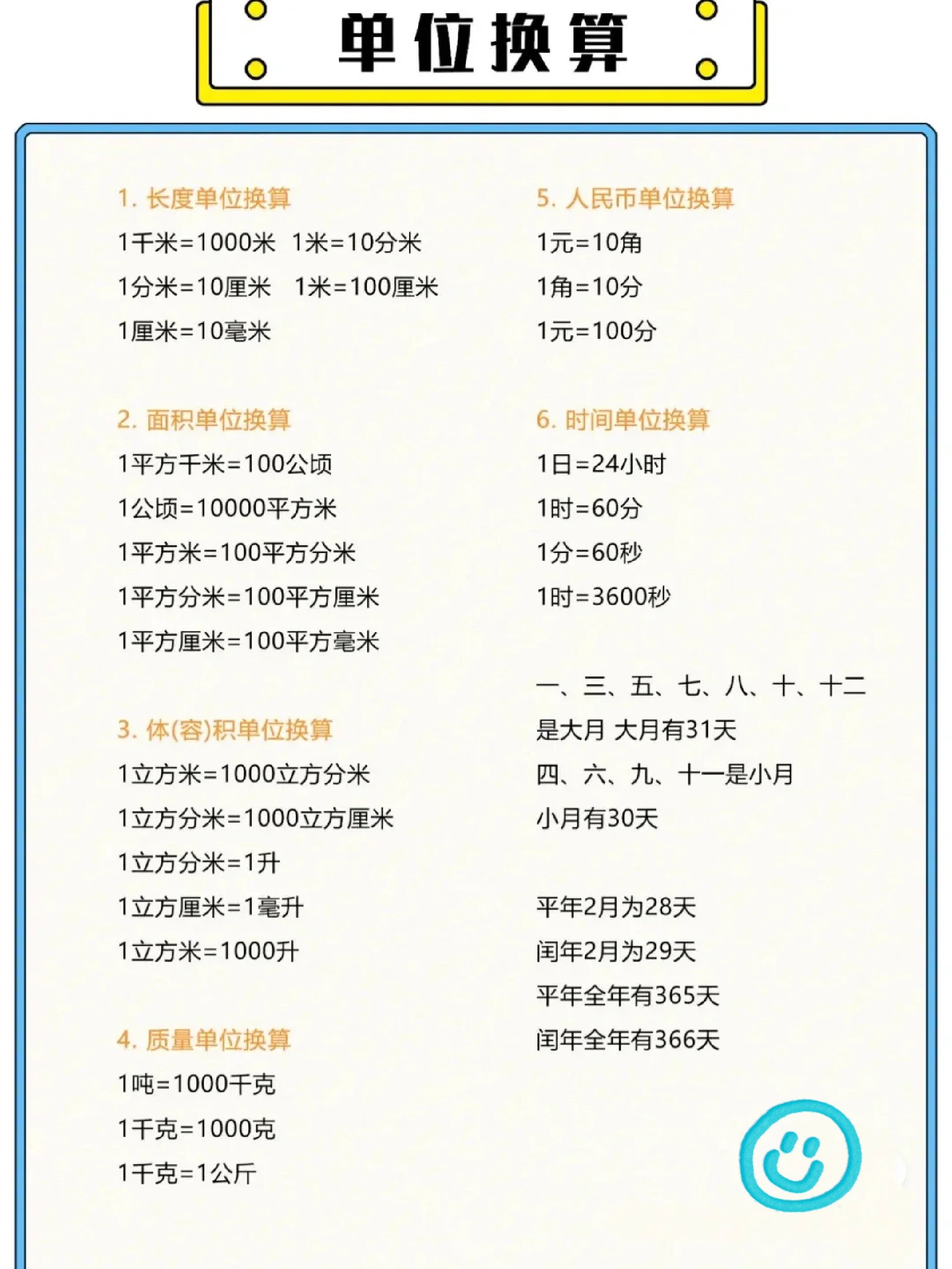 换算表公式大全